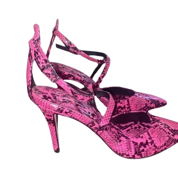 Jessica Simpson Ambrie Neon Pink Python Snake Print Sexy Heels - Picture 9 of 15
